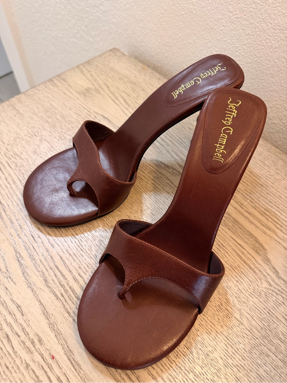 Jeffrey Campbell Brown Leather Toe-Loop Slide Heels